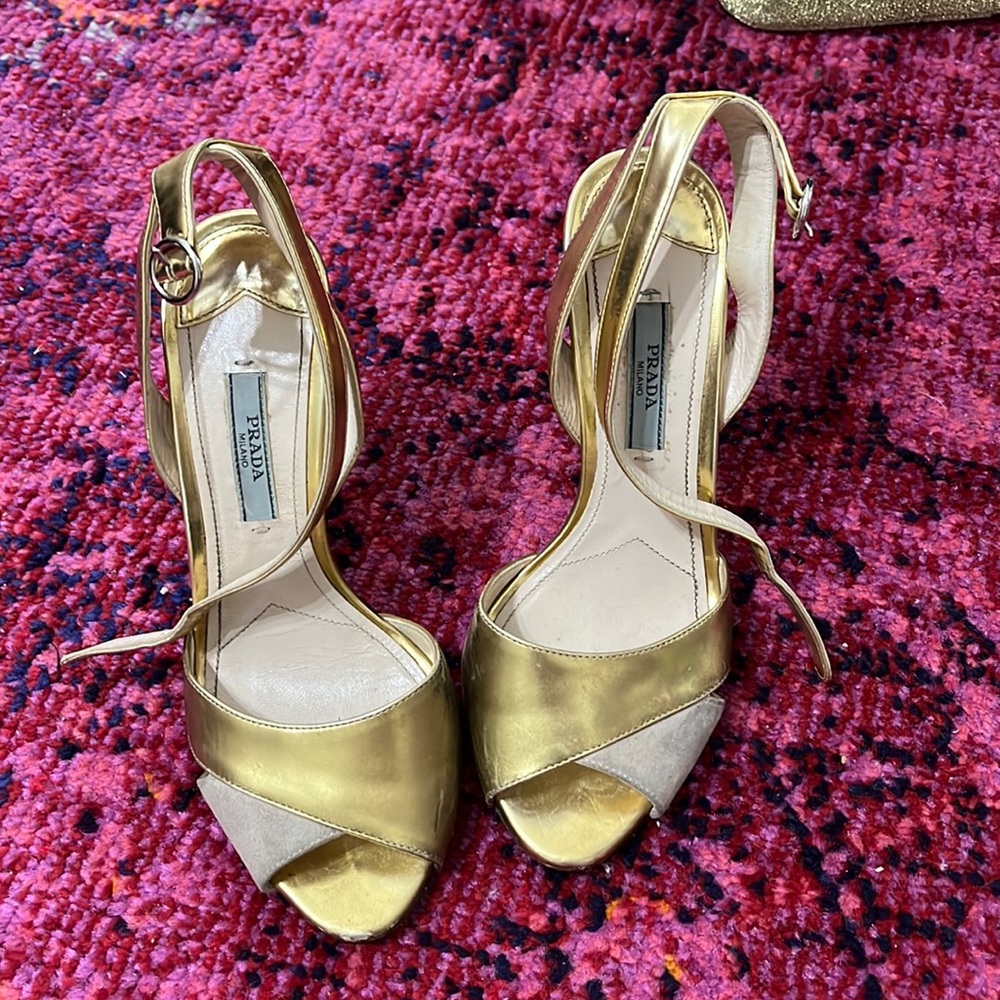 Gold Prada heels